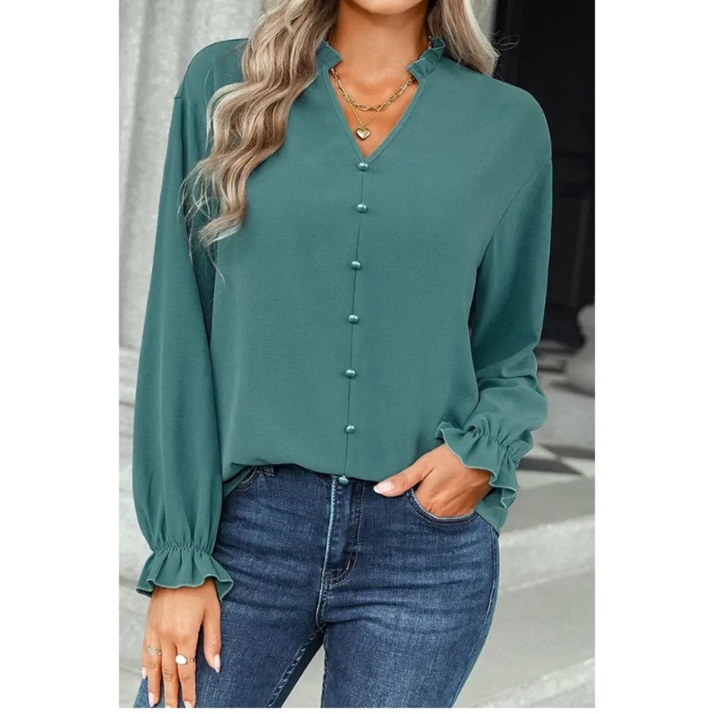 V-Neck Ruffle Blouse